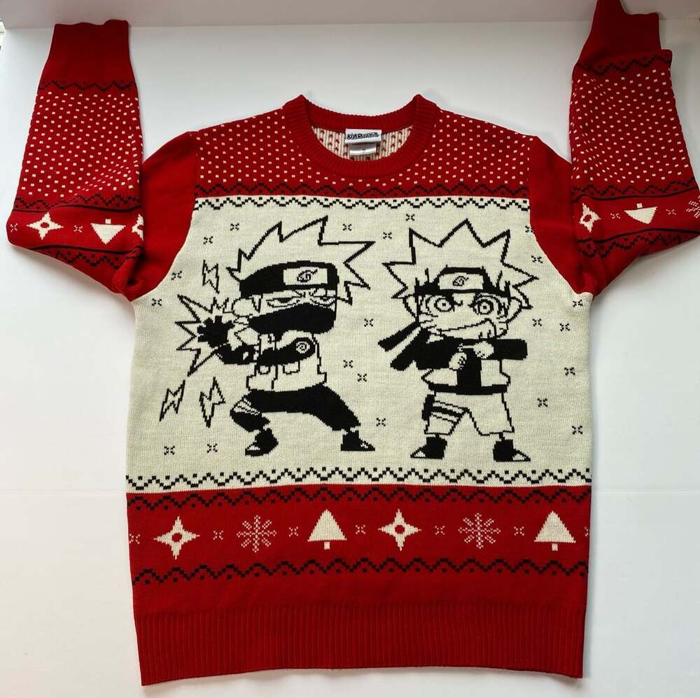 Ripple Junction Naruto Shippuden Naruto & Kakashi Chibi Holiday Sweater Size S